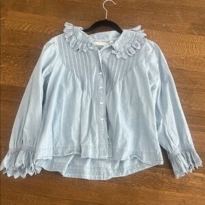 Dôen Denim Blue Ruffled Shirt